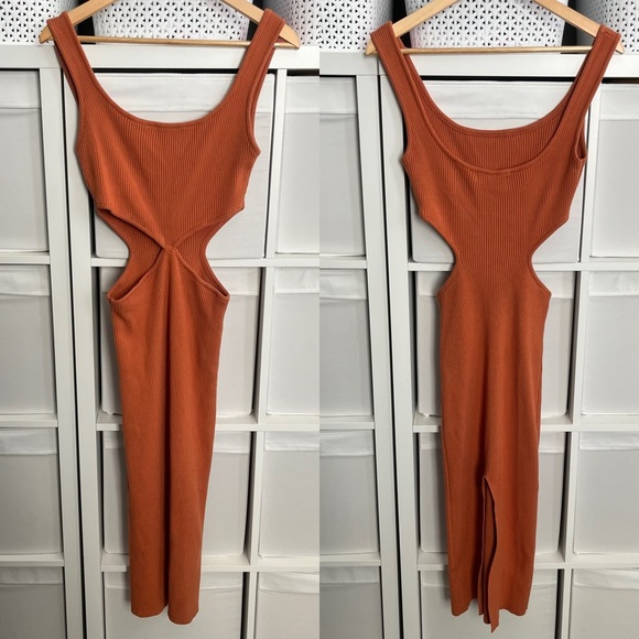 Beige Botany Allure Orange Cutout Midi Dress - Picture 3 of 4